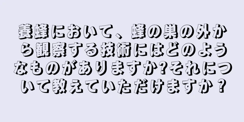 養蜂において、蜂の巣の外から観察する技術にはどのようなものがありますか?それについて教えていただけますか？