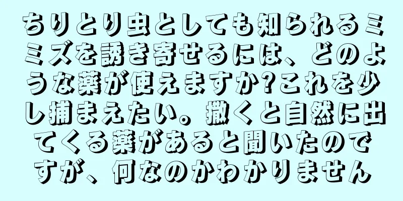 ちりとり虫としても知られるミミズを誘き寄せるには、どのような薬が使えますか?これを少し捕まえたい。撒くと自然に出てくる薬があると聞いたのですが、何なのかわかりません