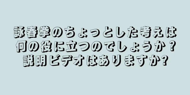 詠春拳のちょっとした考えは何の役に立つのでしょうか？説明ビデオはありますか?