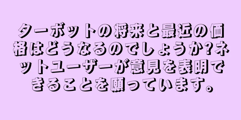 ターボットの将来と最近の価格はどうなるのでしょうか?ネットユーザーが意見を表明できることを願っています。