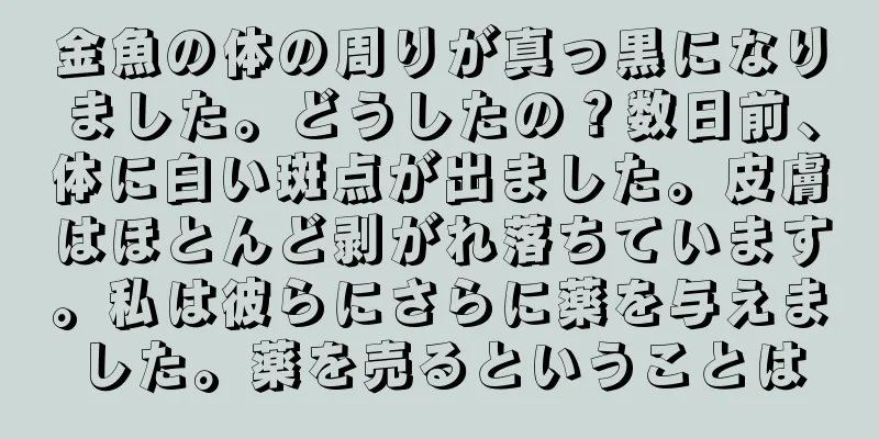 金魚の体の周りが真っ黒になりました。どうしたの？数日前、体に白い斑点が出ました。皮膚はほとんど剥がれ落ちています。私は彼らにさらに薬を与えました。薬を売るということは
