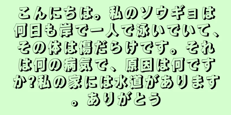こんにちは。私のソウギョは何日も岸で一人で泳いでいて、その体は傷だらけです。それは何の病気で、原因は何ですか?私の家には水道があります。ありがとう