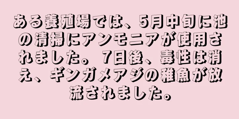 ある養殖場では、5月中旬に池の清掃にアンモニアが使用されました。 7日後、毒性は消え、ギンガメアジの稚魚が放流されました。