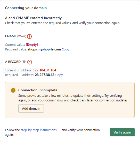Domains Connect existing domain ipShopify 1
