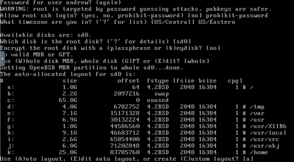 OpenBSD パーティショニング