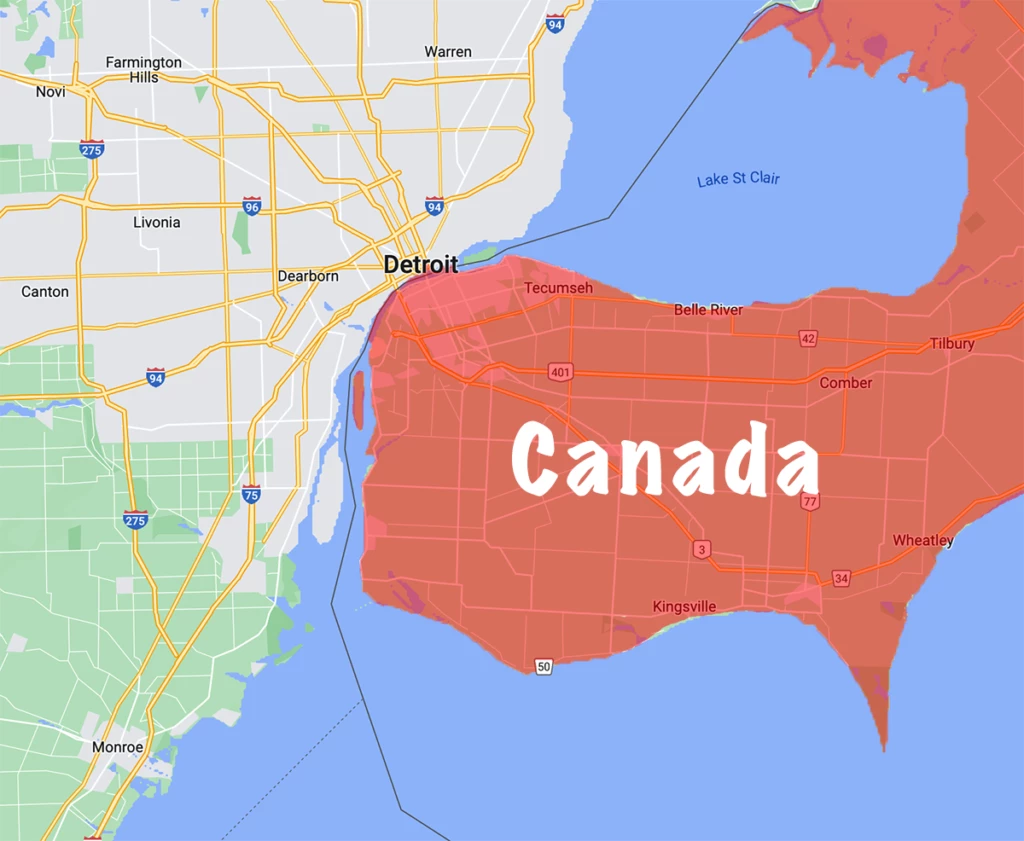 デトロイト カナダ 地図