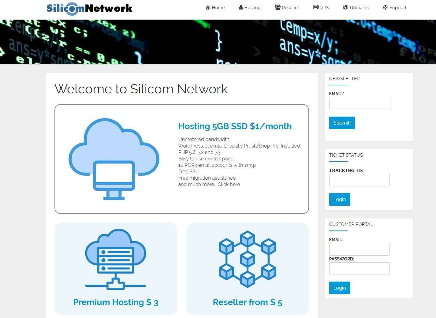 Silicom Network - 年間 12 ドルの共有ウェブホスティングと月額 3.99 ドルからのリセラーホスティング