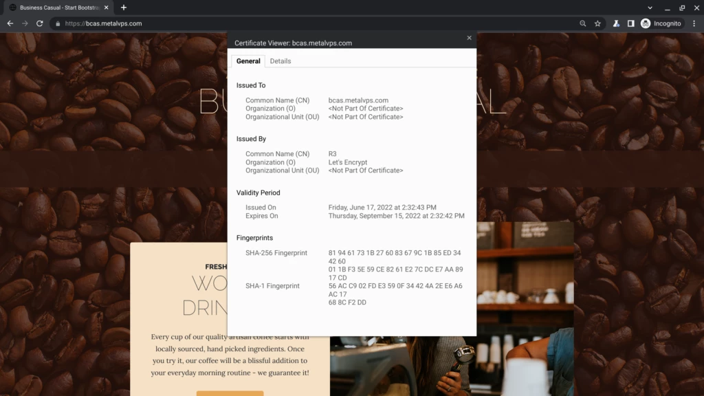 Chromeは証明書を有効として表示します