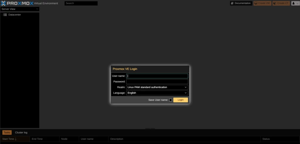 Proxmox VE グラフィカルインターフェース