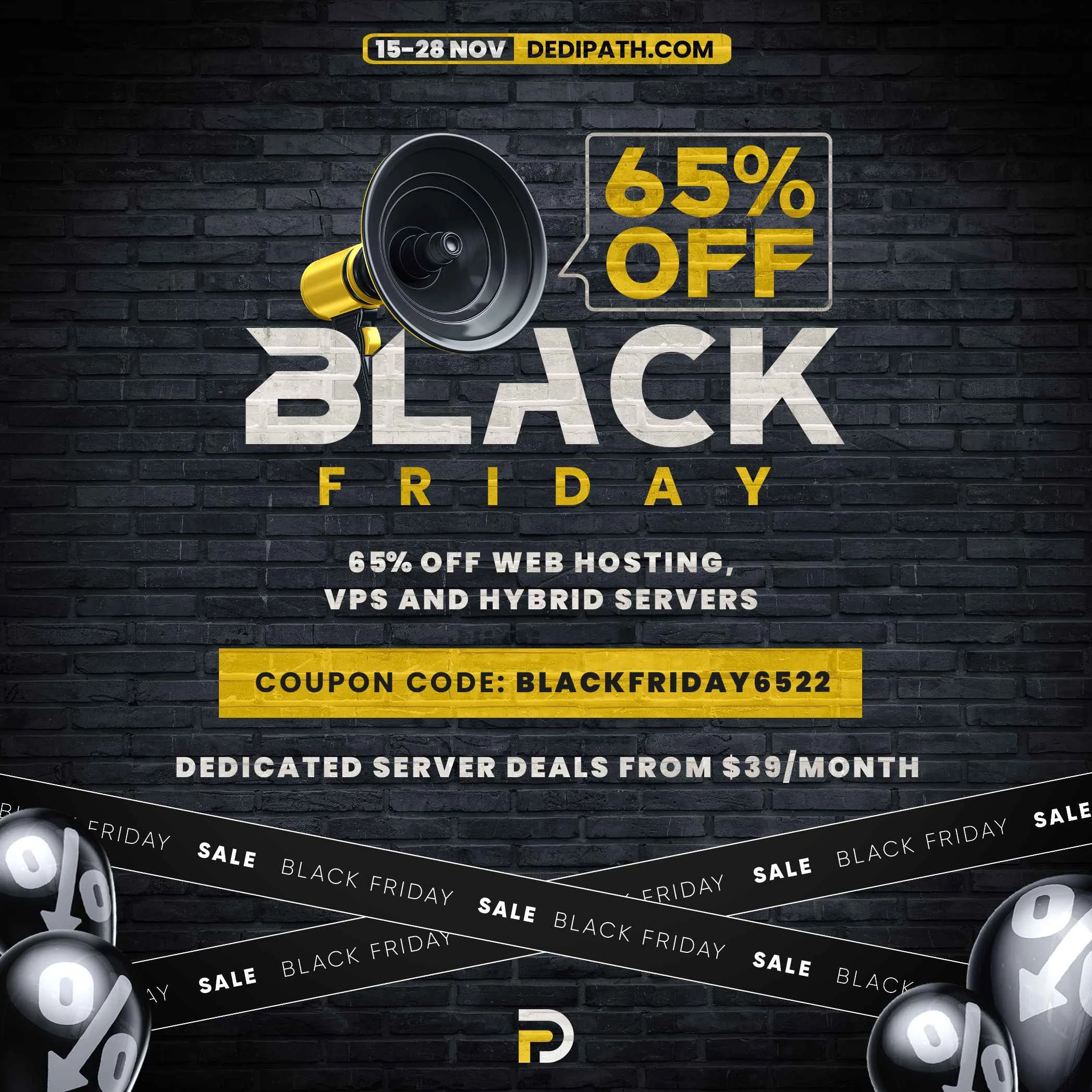 DediPathがブラックフライデーを驚きのセールでスタート！月額1.23ドルから始まる格安VPS + Dedis + cPanel！