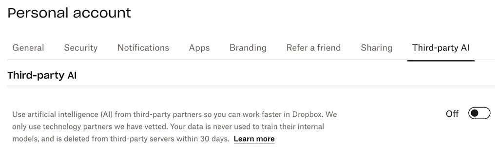Dropbox AI設定