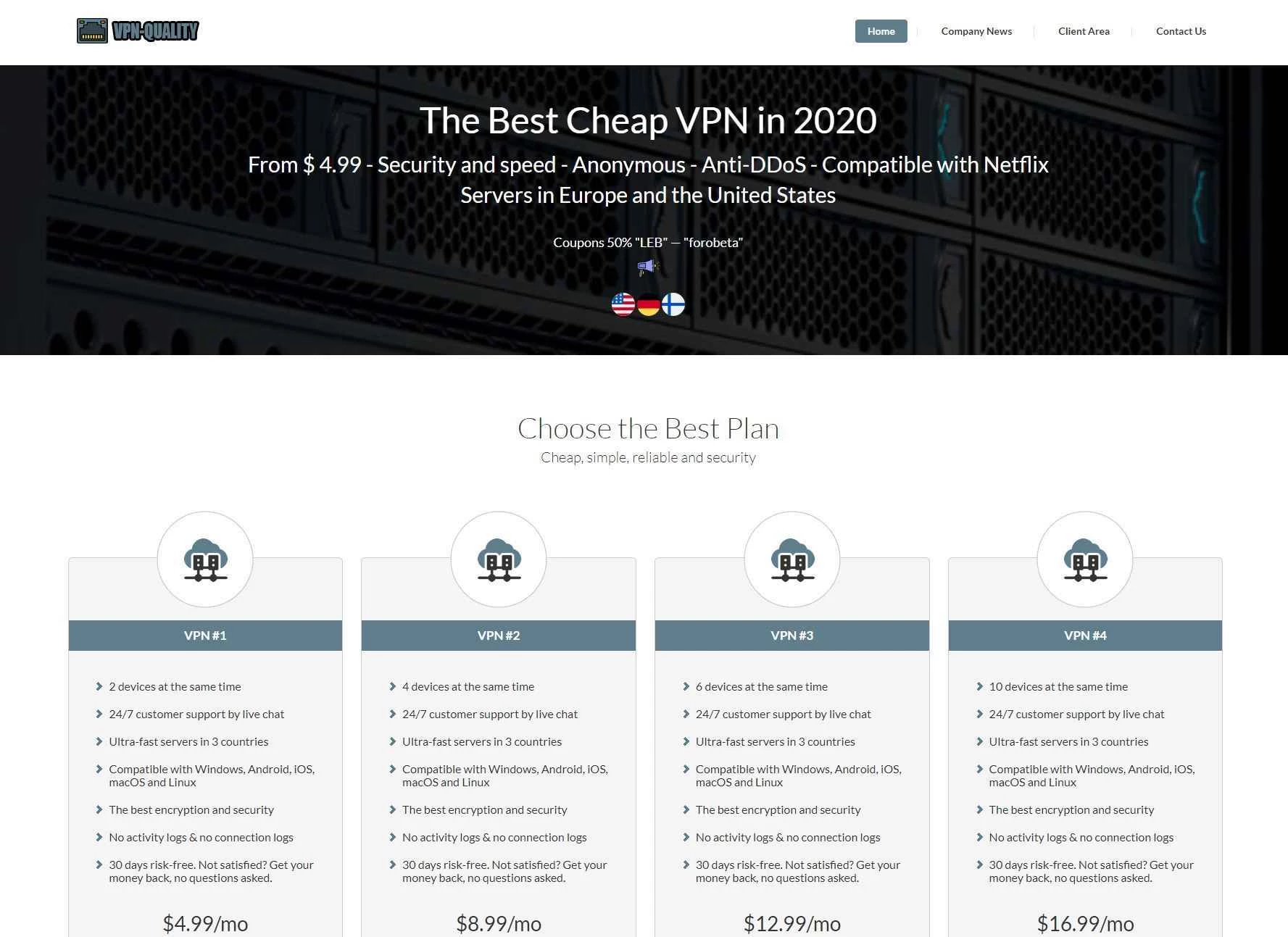 VPN-Quality.com – 初月VPN/プロキシが50%オフ、月額4.99ドルから