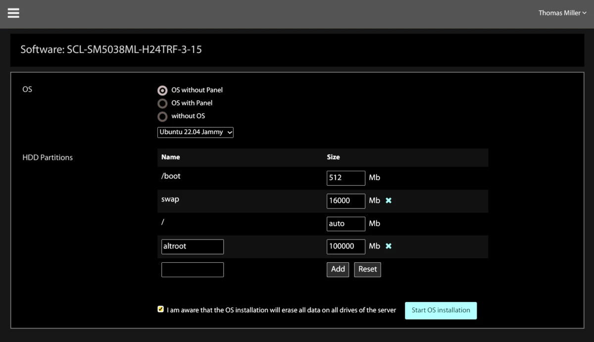 GTHost OS 再インストールダイアログ