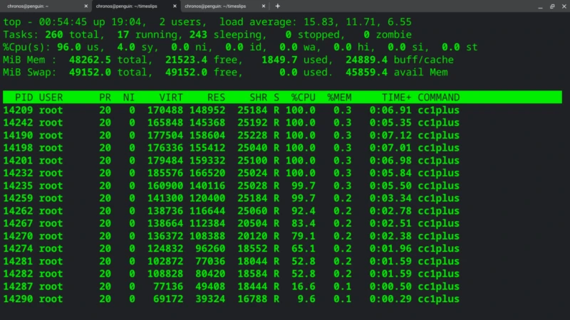 ツールチェーンをコンパイル中のスクリーンショット